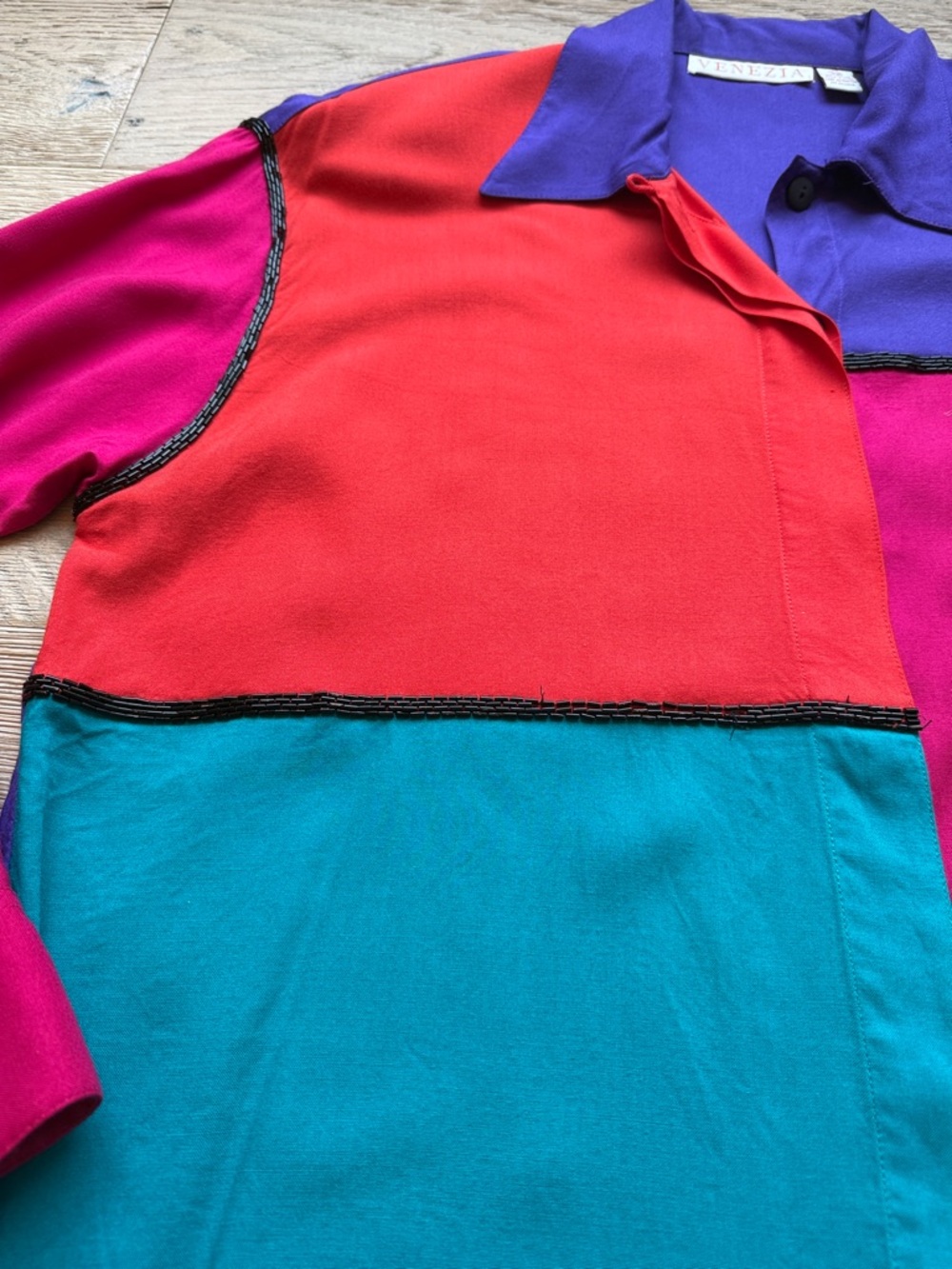 Venezia Colorblock Button-Down Shirt in Purple, Pink, Teal, Red, Yellow - Picture 3 of 6